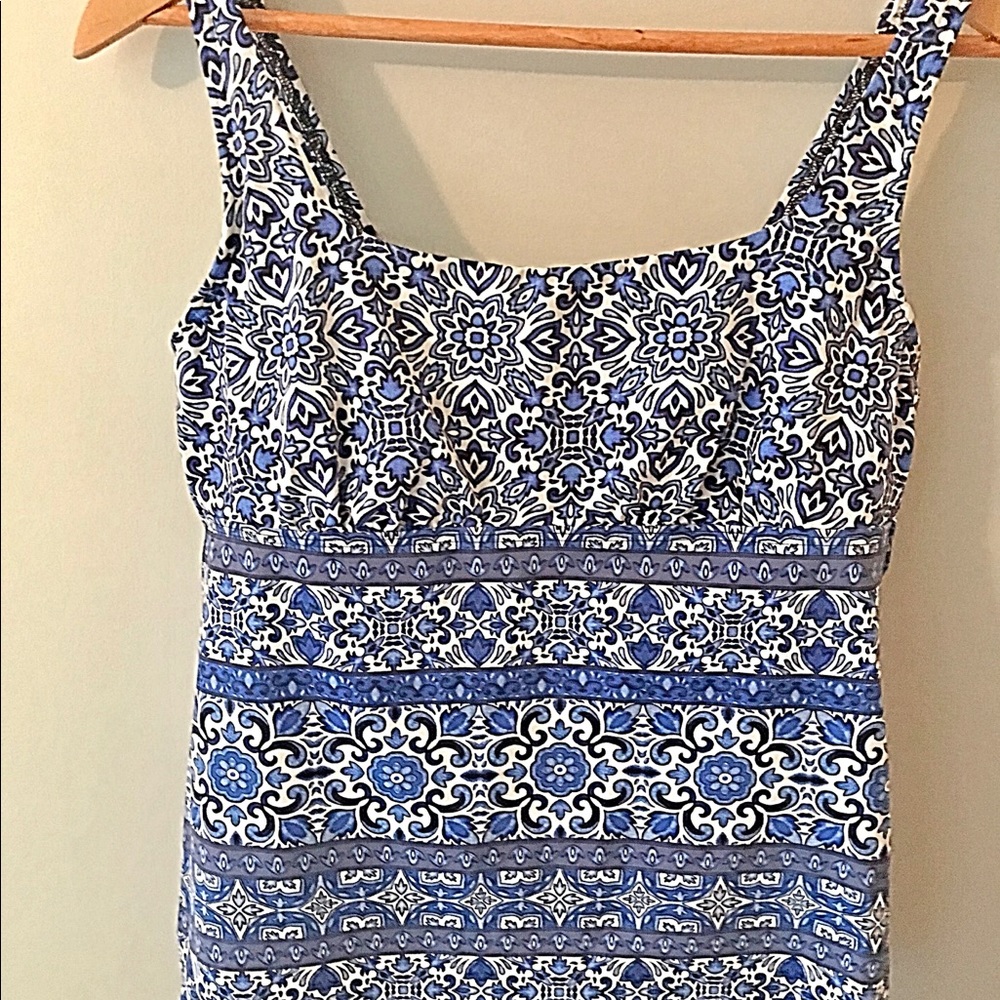 Lands End Blue & White Print Tankini